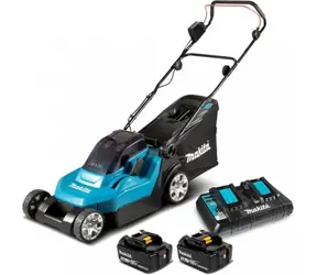 Makita DLM432PT2 / Kosiarka akumulatorowa / 18V / 3600 obr/min / szerokość 43 cm / kosz 50 l / 2x akumulatory 5Ah