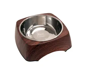 Karlie Bowl ze stali nierdzewnej w drewnianym stojaku 1400ml palisander