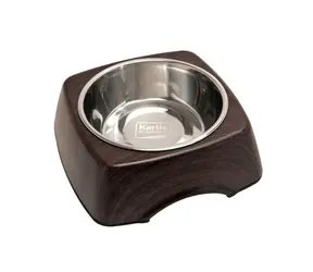 Karlie Bowl ze stali nierdzewnej w drewnianym stojaku 350ml wenge