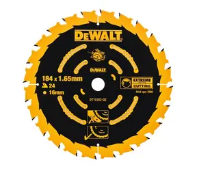 DeWalt DT10302 / Piła do pił tarczowych / średnica 184x16 mm / szerokość cięcia 1,65 mm / ilość zębów 24