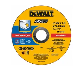 DeWalt DT20540 / Tarcza tnąca do stali nierdzewnej / Średnica 125x22,23 mm / Szerokość 1,0 mm / 100 szt.