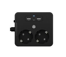 Icy Box IB-MPS2220B-CH czarny / multisocket 2 gniazda czarny / 2x USB / 1x USB-C / montaż na blacie/ścianie  