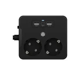 Icy Box IB-MPS2220B-CH czarny / multisocket 2 gniazda czarny / 2x USB / 1x USB-C / montaż na blacie/ścianie  