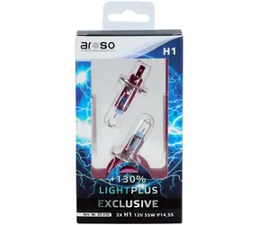 Żarówki samochodowe Aroso Light PLUS H1 12V 55W P14.5s zestaw 2 sztuk - jasność PLUS 130%