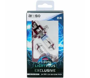 Żarówki samochodowe Aroso Light PLUS H4 12V 60/55W P43t zestaw 2 szt. - jasność PLUS 130%