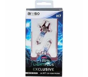 Żarówki samochodowe Aroso Light PLUS H7 12V 55W PX26d zestaw 2 szt. - jasność PLUS 130%