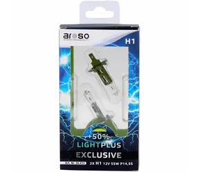 Żarówki samochodowe Aroso Light PLUS H1 12V 55W P14.5s zestaw 2 sztuk - jasność PLUS 50%