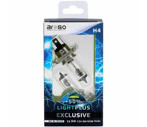 Żarówki samochodowe Aroso Light PLUS H4 12V 60/55W P43t zestaw 2 szt. - jasność PLUS 50%
