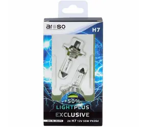 Żarówki samochodowe Aroso Light PLUS H7 12V 55W PX26d zestaw 2 szt. - jasność PLUS 50%