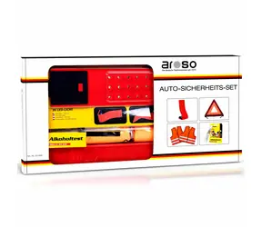 Zestaw bezpieczeństwa Aroso Car - 2x kamizelka ostrzegawcza / trójkąt / alkomat / latarka LED
