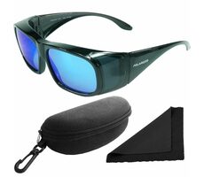 Okulary Polarized 202 - czarne oprawki - niebieskie lustrzane soczewki / polaryzowane / etui i ściereczka