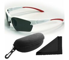 Okulary przeciwsłoneczne z Polarized 251 - biało-czerwone oprawki / ciemne soczewki / soczewki z polaryzacją / etui i soczewki
