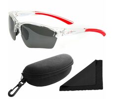 Okulary przeciwsłoneczne z Polarized 251 - oprawki transparentno-czerwone / soczewki ciemne / soczewki z polaryzacją / etui 