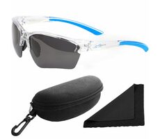 Okulary przeciwsłoneczne z Polarized 251 - przezroczysto-niebieskie oprawki / ciemne soczewki / soczewki z polaryzacją / etui oraz 
