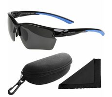 Okulary przeciwsłoneczne z Polarized 251 - niebiesko-czarne oprawki / ciemne soczewki / soczewki z polaryzacją / etui i ściereczka