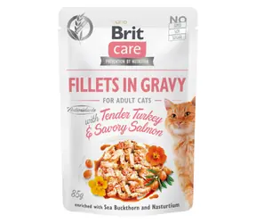 Brit Care Filety dla kota w sosie z delikatnym łososiem z indyka 85 g / Saszetki dla kotów