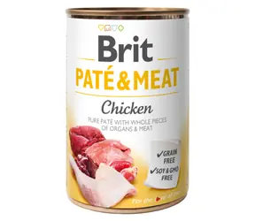 Brit Pâté & Meat Kurczak 400 g / Puszka dla psów / 70% kurczaka i wołowiny / Pasztet z czystego mięsa z kawałkami podrobów i mięsa