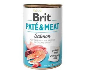 Brit Pâté & Meat Salmon 400 g / Puszka dla psów / 70% łososia i kurczaka / Pasztet z czystego mięsa z kawałkami wnętrzności i mięsa