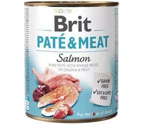 Brit Paté & Meat Salmon 800 g / Puszka dla psów / 70% łososia i kurczaka / Pasztet z czystego mięsa z kawałkami podrobów i mięsa