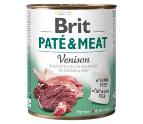 Brit Paté & Meat Dziczyzna 800 g / Puszka dla psów / 70% dziczyzny i kurczaka / Pasztet z czystego mięsa z kawałkami wnętrzności i mięsa