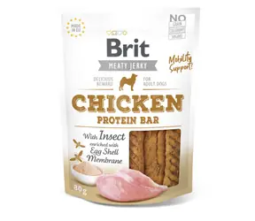 Brit Jerky - Kurczak z Batonem Białkowym Owadów 80 g / Przysmaki z suszonego mięsa