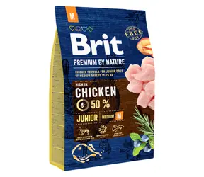 Brit Premium by Nature Junior M 3 kg / Kompletna karma dla psów / 1-12 miesięcy / psów ras średnich (10-25kg)