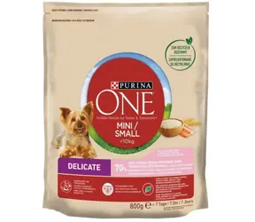 PURINA One Mini Adult Delikatny Łosoś i Ryż 800 g / dla dorosłych psów / z łososiem i ryżem / dla małych ras