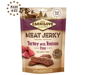 CARNILOVE Jerky Filet z indyka z dziczyzną 100 g / Przysmaki z suszonego mięsa dla psów 
