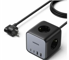 Ugreen DigiNest Cube 1,8m czarny / 3x 230V / 2x USB-A / 2x USB-C 65W 