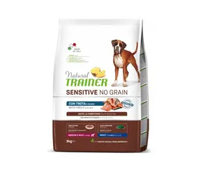 Natural Trainer Sensitive dog BEZ ZBOŻA M/M pstrąg 3kg / Pełnoporcjowa karma dla dorosłych psów średnich i dużych ras