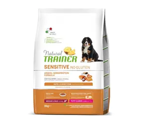 Natural Trainer Sensitive Bez glutenu Puppy&Jun Medium/Maxi łosoś 3kg / dla szczeniąt/młodych psów średnich i dużych ras