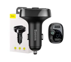Baseus CCMT000001 Nadajnik MP3 FM czarny / 2x USB-A / micro SD / Bluetooth / mikrofon
