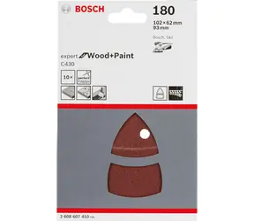 BOSCH 2608607410 / Zestaw papierów ściernych do szlifierek Delta 102 x 62 93 mm / Ziarnistość 180 / 10 szt.