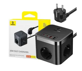 Baseus E00066400117-00 Przedłużacz PowerCombo 1,5m czarny / 3x AC / 2x USB-A / 2x USB-C