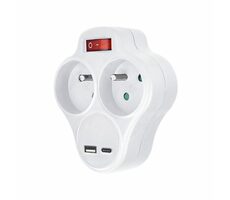 Hub Solight P99USBC z ładowarką USB A+C 2 x 10A biały / przełącznik