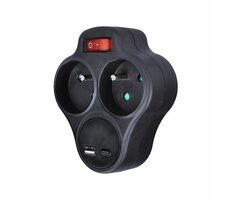 Hub Solight P99USBC-B z ładowarką USB A+C 2 x 10A czarny / przełącznik