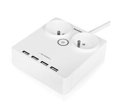 Huslog Przedłużacz 230V 1,5m biały / 2 gniazda / 4X USB-A