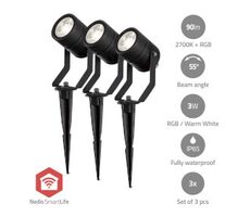 Nedis Smartlife Lampa zewnętrzna / 3 x 90 lm / Zigbee 3.0 / 3 x 3 W / RGB / 2700 K / Aluminium / Android i iOS