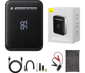 Baseus Super Energy Car Jump Starter Powerbank + rozrusznik + kompresor czarny / 8000mAh / 1000A / USB 