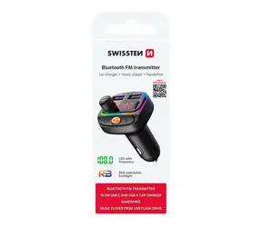 Nadajnik FM Bluetooth Swissten czarny / RGB / USB-A + USB-C / BT