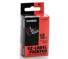 Oryginalna taśma do drukarek etykiet Casio Casio XR-18RD1 / czarny nadruk / czerwone tło / nielaminowana / 8m / 18mm