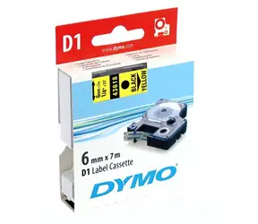 Taśma Dymo D1 6 mm x 7 m czarna na żółtym