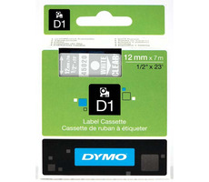 Taśma Dymo D1 12mm x 7m biała na przezroczystym
