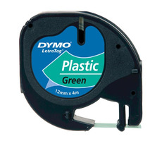 Oryginalna taśma do drukarek etykiet Dymo 12mm x 4M (zielone tło) / czarny nadruk / taśma plastikowa LetraTag