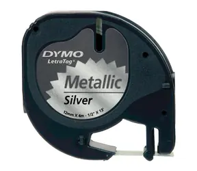 Oryginalna taśma do drukarek etykiet Dymo 12mm x 4M (srebrna podstawa) / czarny nadruk / taśma metaliczna LetraTag