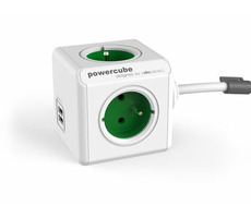 PowerCube Extended USB zielony / Przedłużacz 230V / 1,5m / 4 gniazda / 2x Port USB
