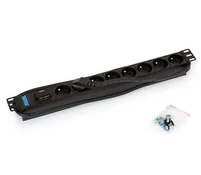 Panel dystrybucyjny Triton 19", gniazdo 8xCZ, odgromnik, 3x1,5mm, kabel 2m CZ-DE, RAL9005