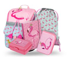 BAAGL SET 5 - Zestaw szkolny Zippy Flamingo / teczka / piórnik / torba / talerze / pudełko