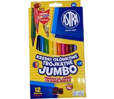 Kredki trójkątne ASTRA 12 szt. Jumbo z temperówką (w zestawie kredka wielokolorowa)