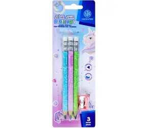 ASTRA Trójkątny ołówek HB Unicorn 3 szt. z temperówką